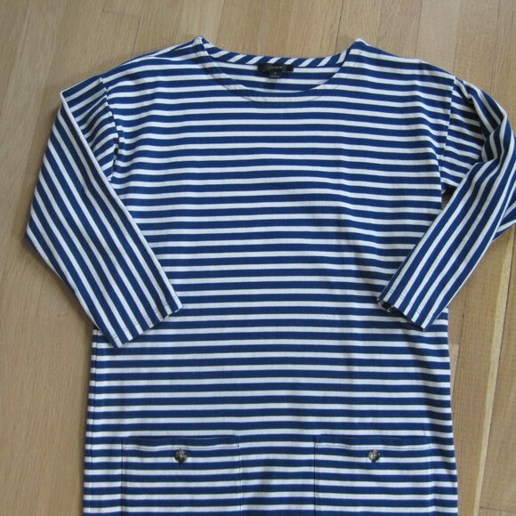 J. Crew Knit Front-Pocket Shift Dress in Blue & White Stripes Size S 100% Cotton - Picture 3 of 8